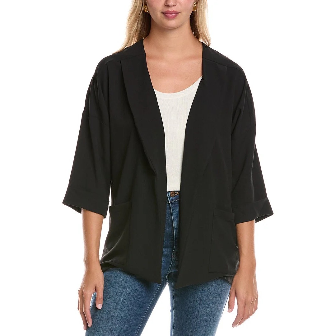 Joseph Ribkoff Black Blazer Open Front Cuffed Womens Size 16 *Euc
